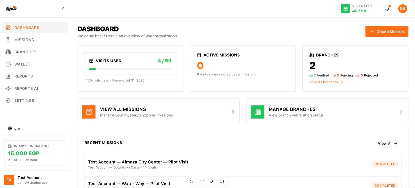 Shadoo client dashboard